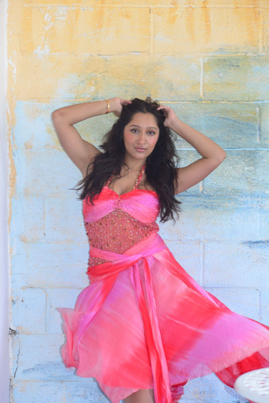 Pink Ombré Silk Beaded Fairy Dress