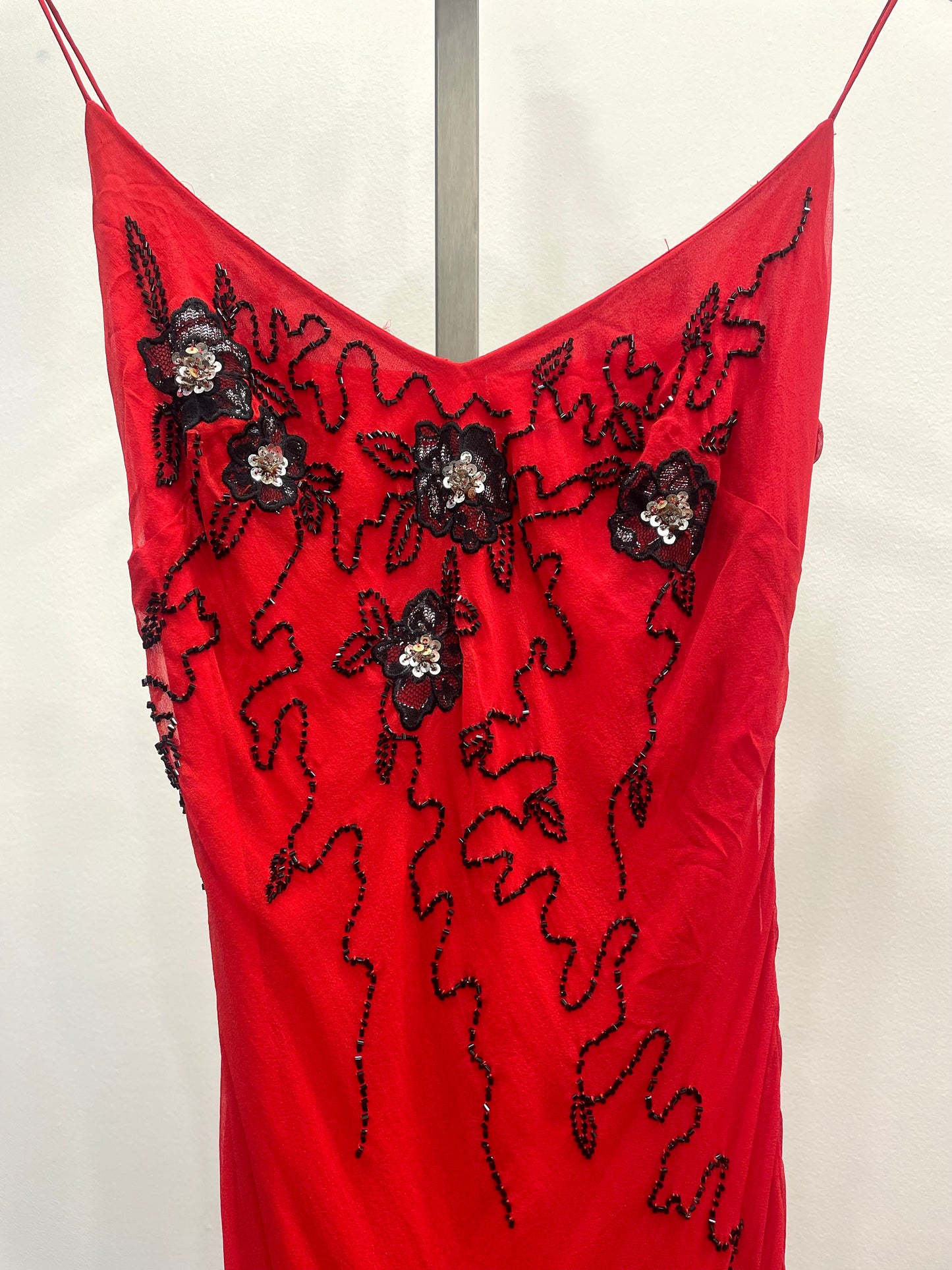 Red 100% Silk Beaded Dress