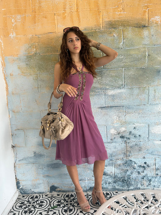 Moschino Silk Beaded Halter Dress