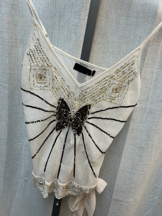 100% Silk Beaded Butterfly Tank Top