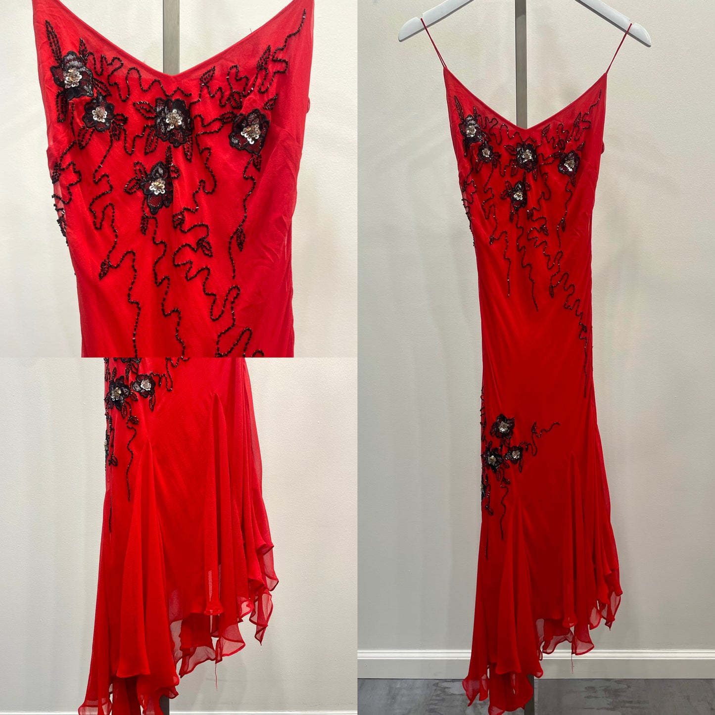 Red 100% Silk Beaded Dress