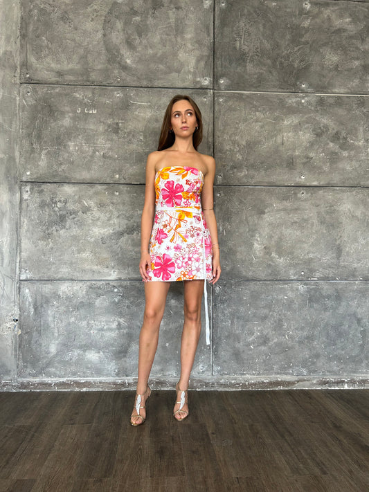 Strapless Floral Print Mini Dress