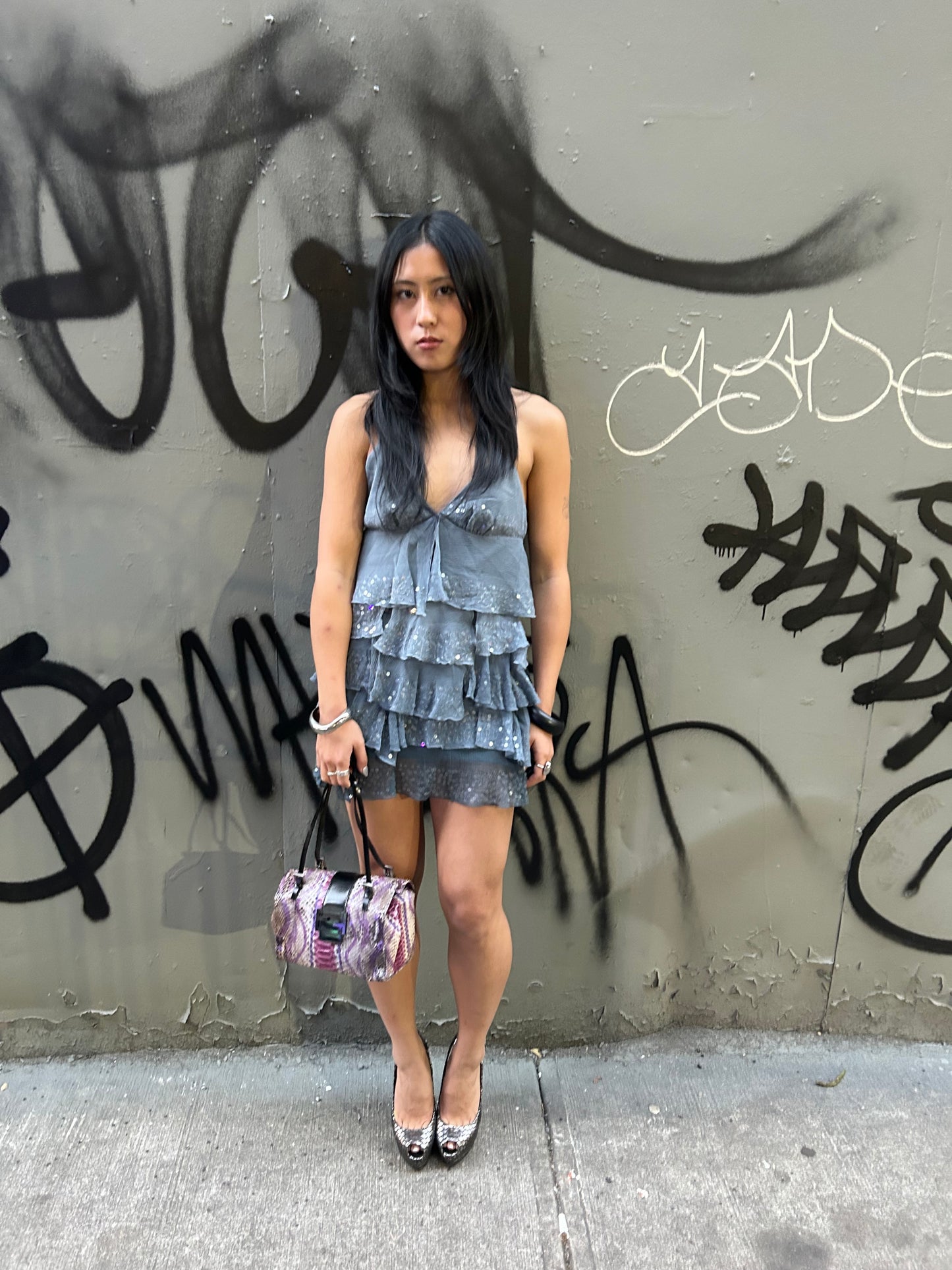 Silk Sequin Ruffle Dress