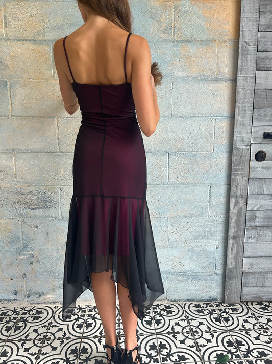 Y2K Asymmetrical Fairy Hem Mesh Midi Dress