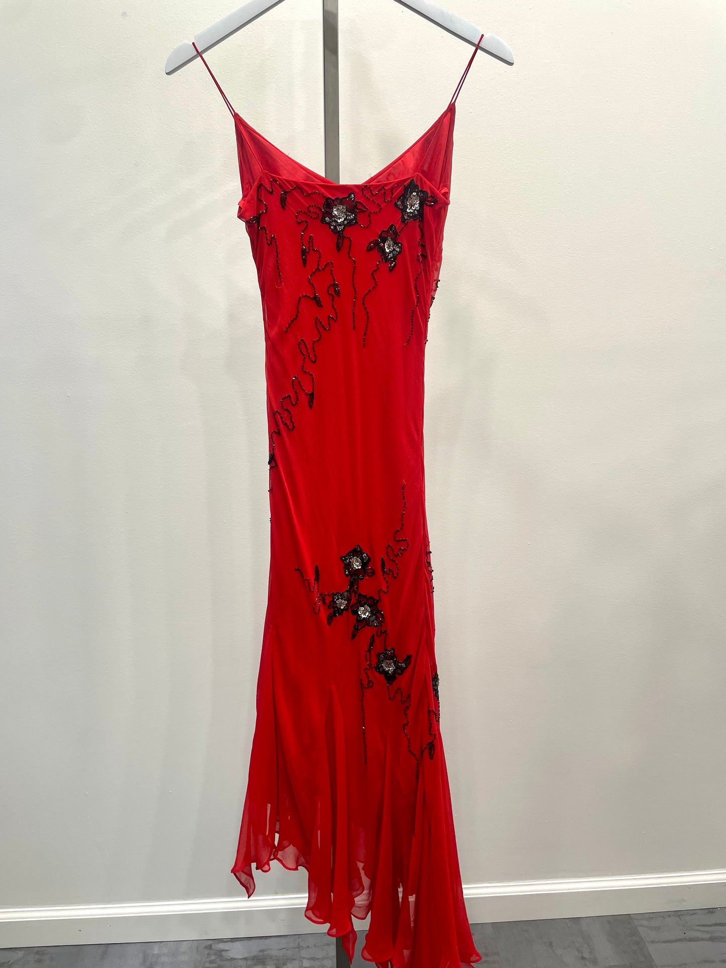 Red 100% Silk Beaded Dress