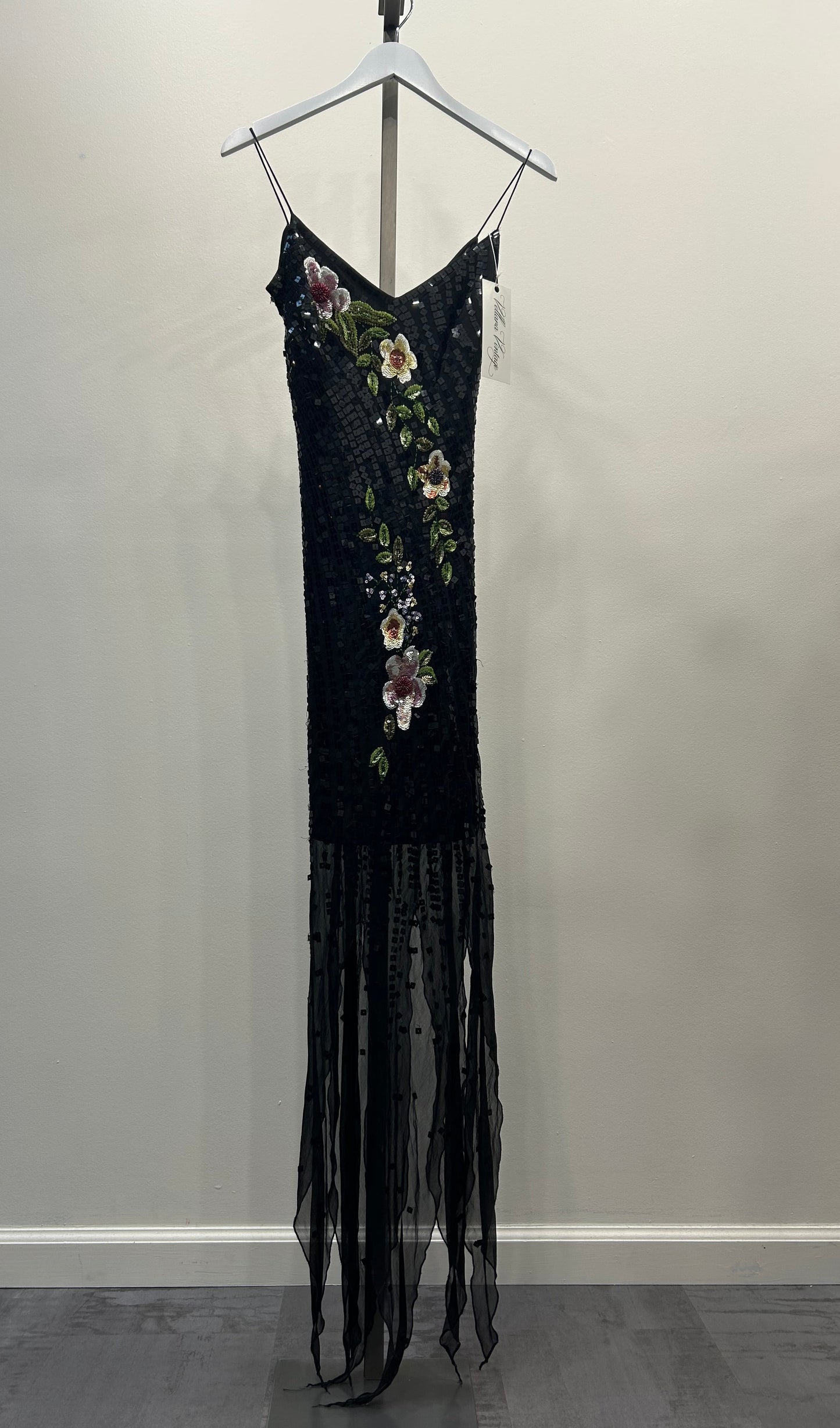 Black 100% Silk Sequin Beaded Dress