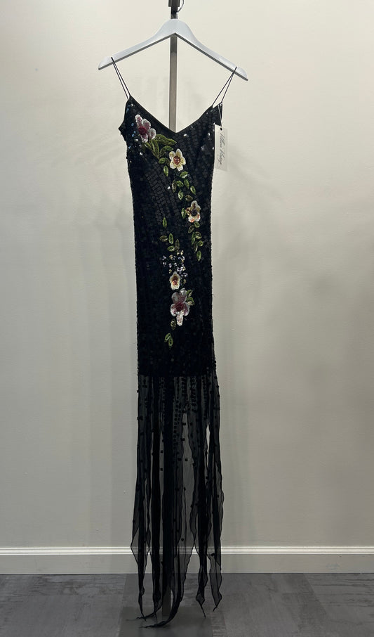 Black 100% Silk Sequin Beaded Dress