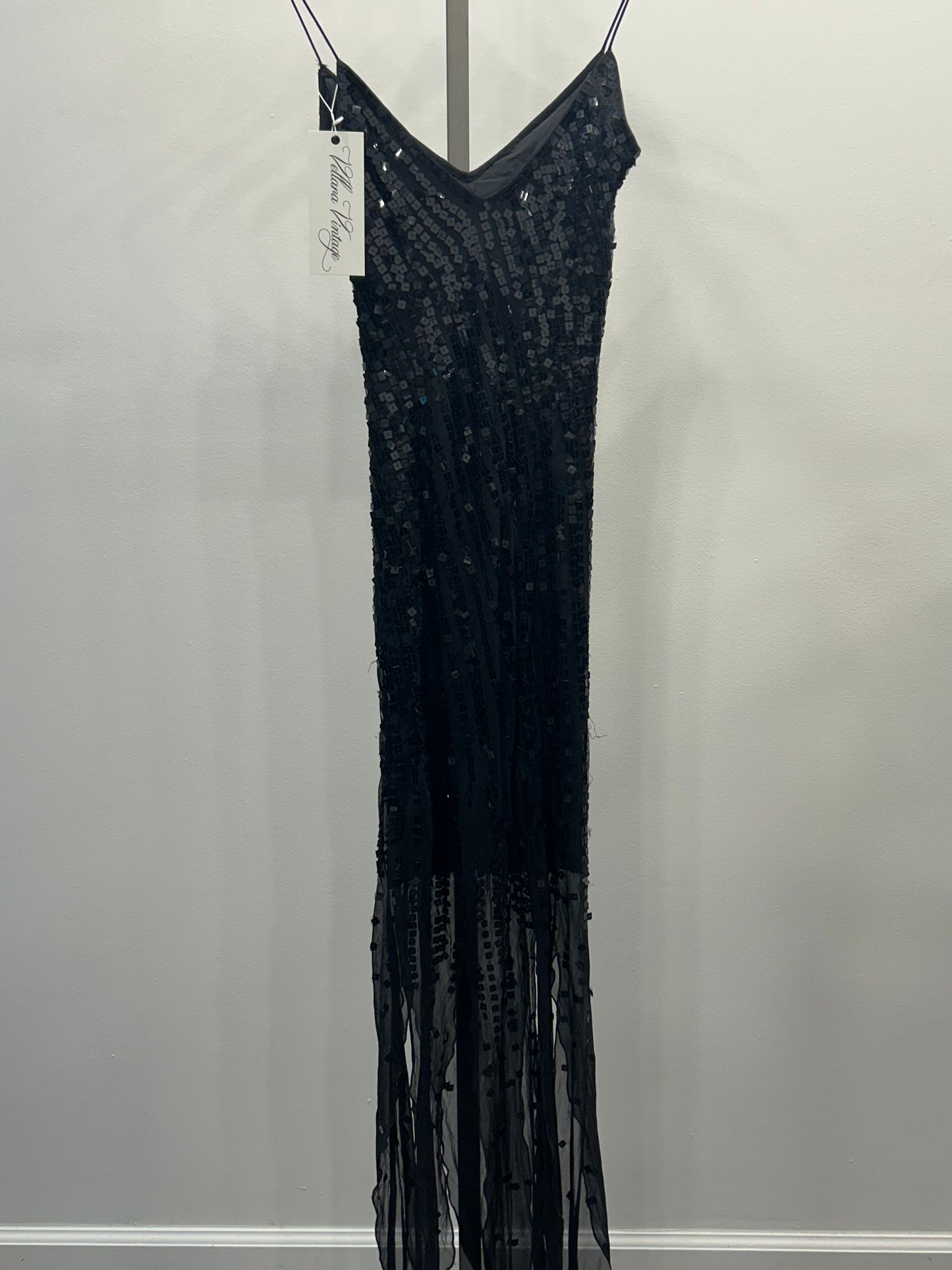Black 100% Silk Sequin Beaded Dress