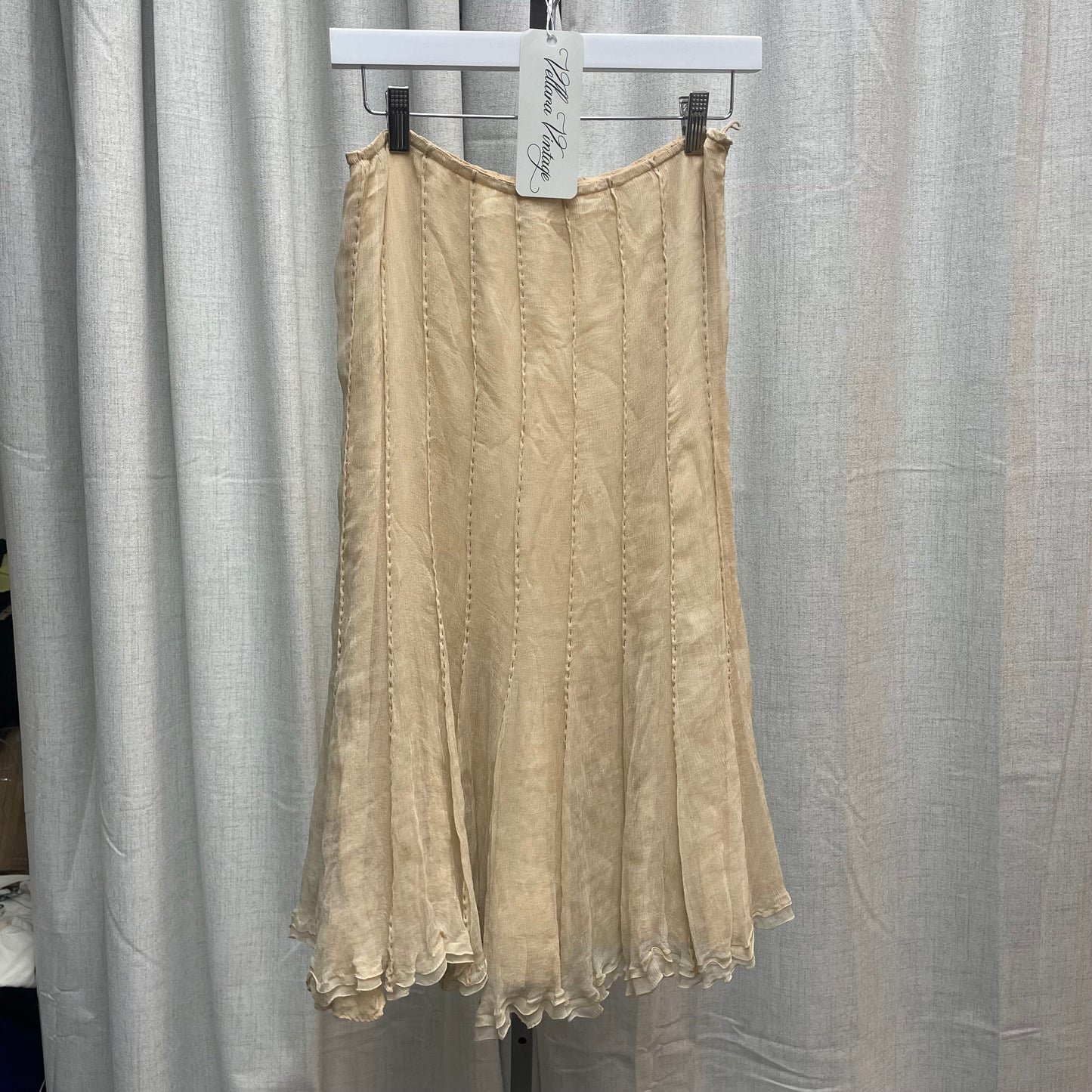Nude Pleated Silk Maxi Skirt