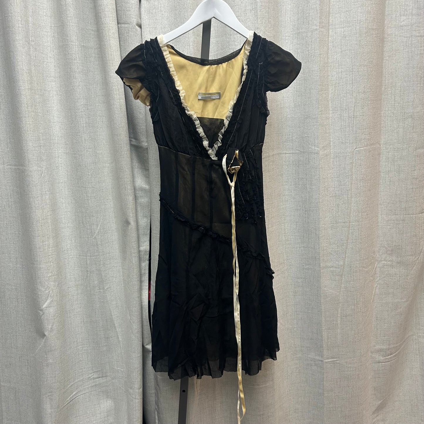 Tulle Black and Gold Midi Dress with floral Appliqué