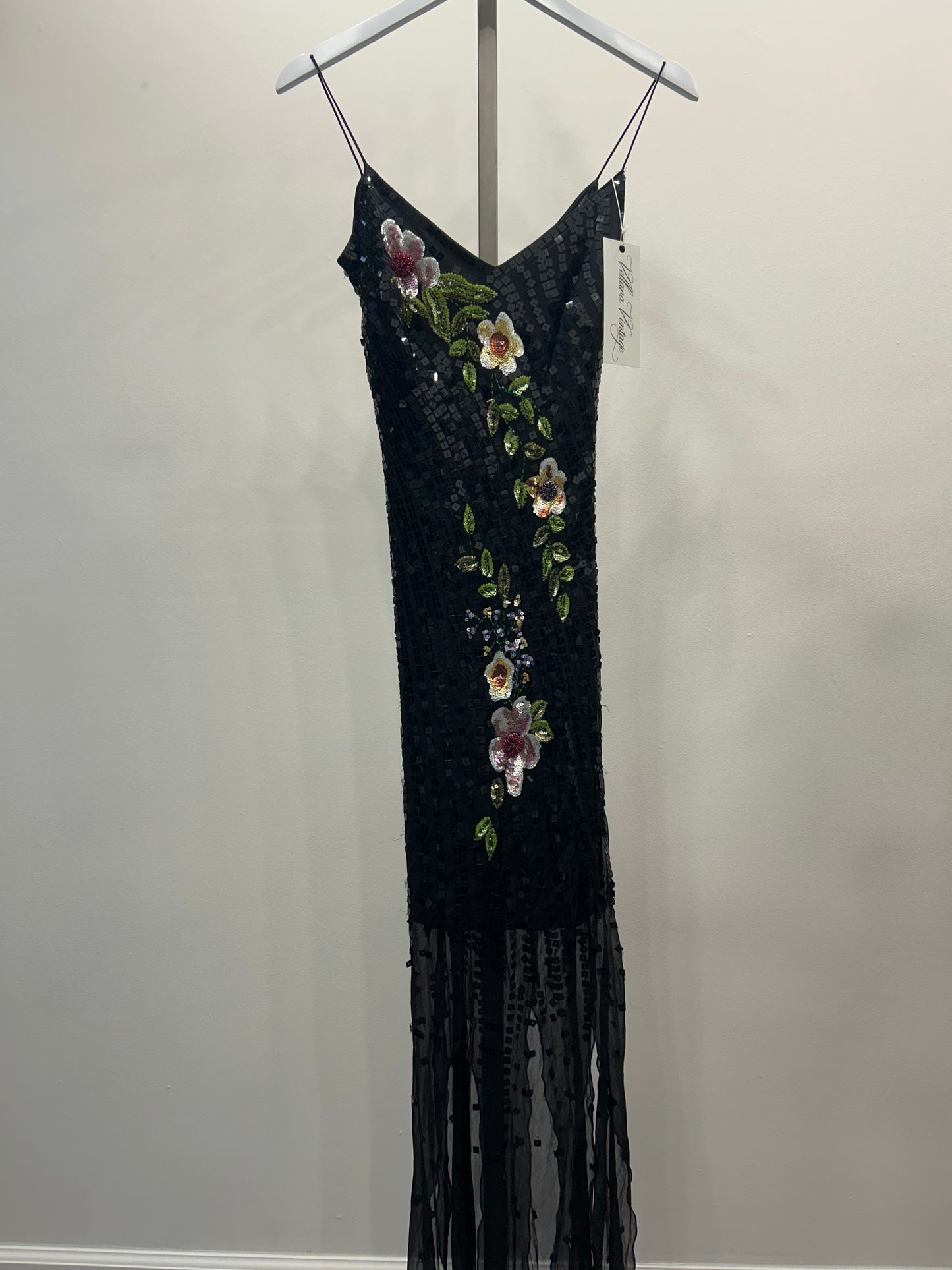 Black 100% Silk Sequin Beaded Dress
