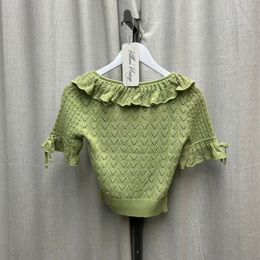 Moschino Green Cropped Ruffle Sweater Knit Blouse