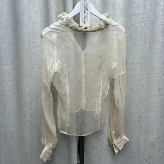 Cream 100% Silk Long Sleeve Button Up Shirt