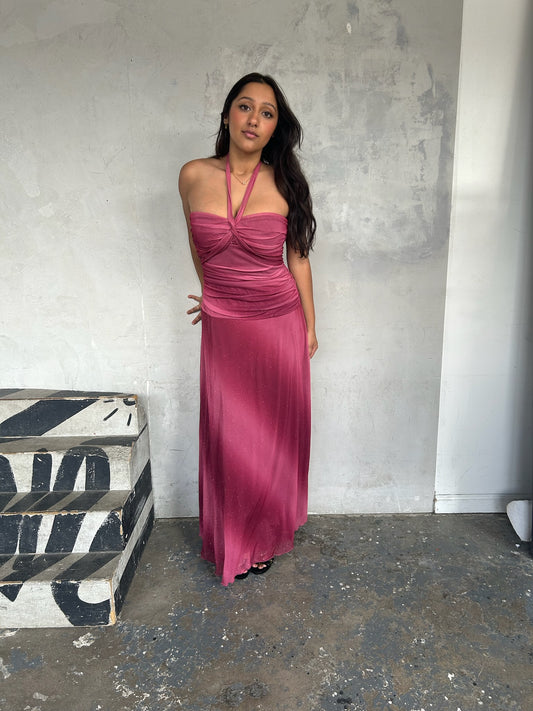 Ombré Glitter Halter Dress Gown