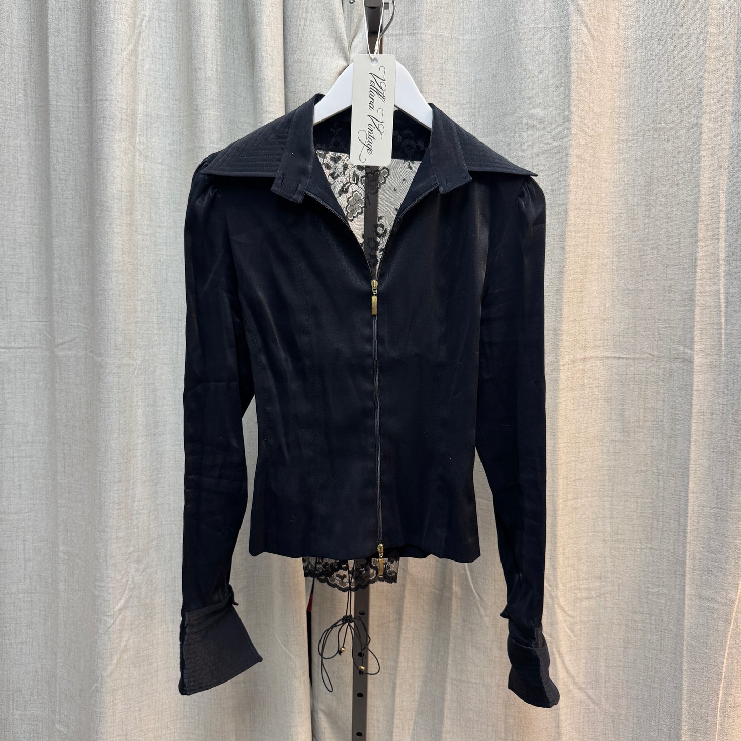 Roccobarocco Black Lace Corset-Style Zip Up Top