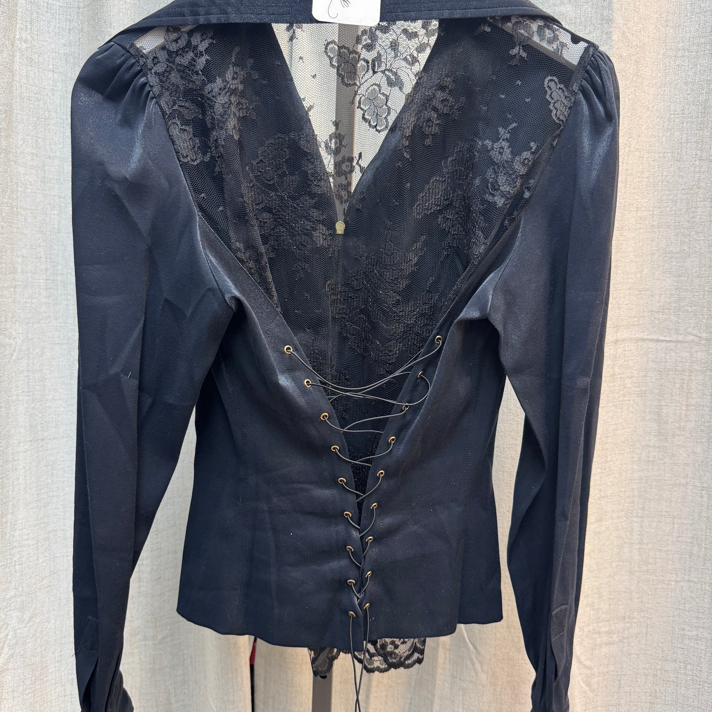 Roccobarocco Black Lace Corset-Style Zip Up Top