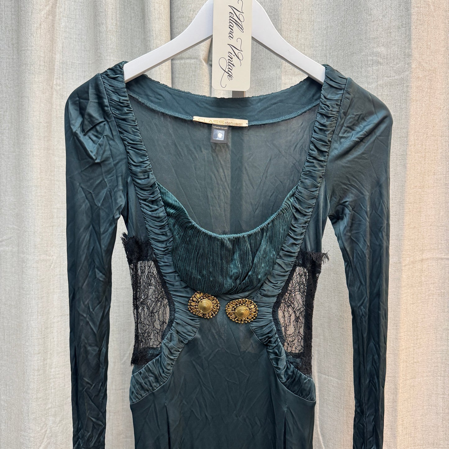 Class Roberto Cavalli Emerald Lace Long Sleeve Midi Dress