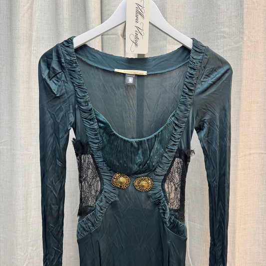 Class Roberto Cavalli Emerald Lace Long Sleeve Midi Dress