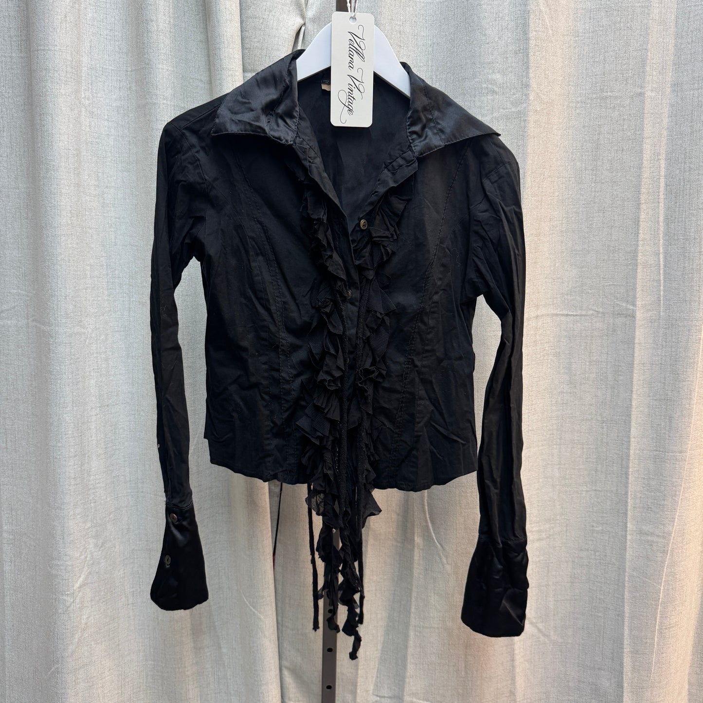 Black Ruffle Long Sleeve Blouse