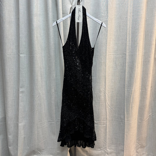 Aftershock Black Beaded Halter Midi Dress