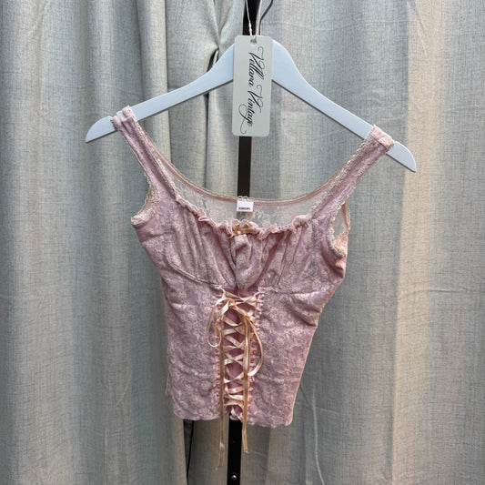 Pink Lace Corset-Style Tank Top