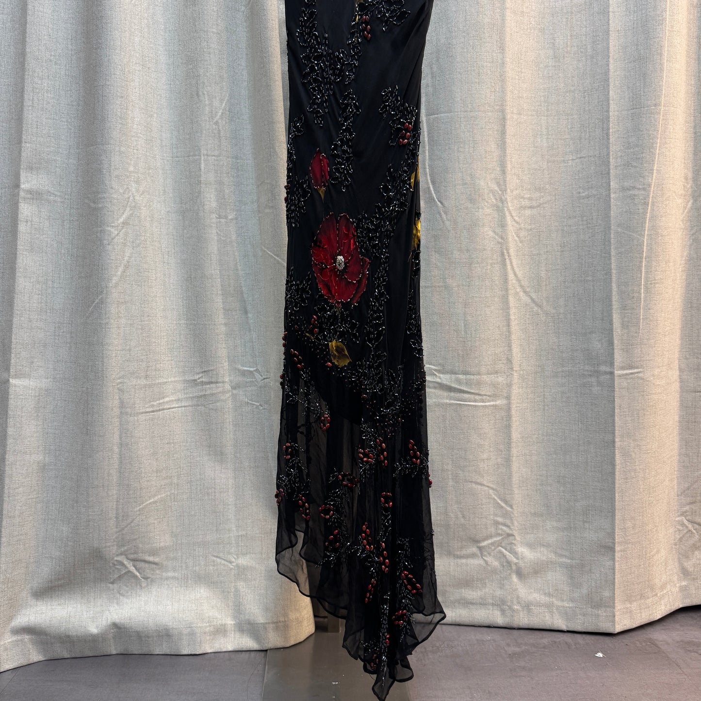 Red and Black Floral Beaded Maxi Dress