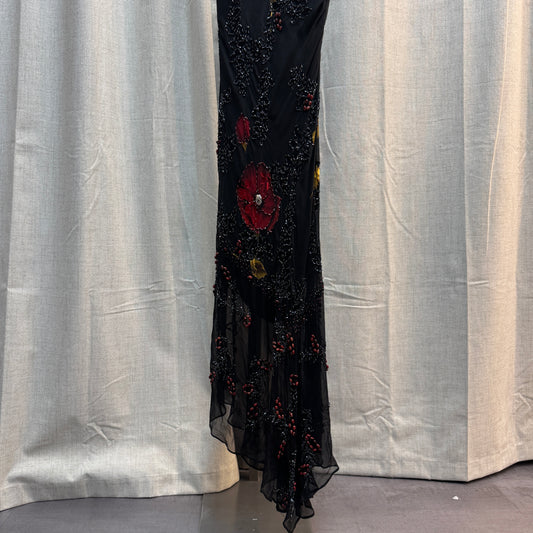 Red and Black Floral Beaded Maxi Dress