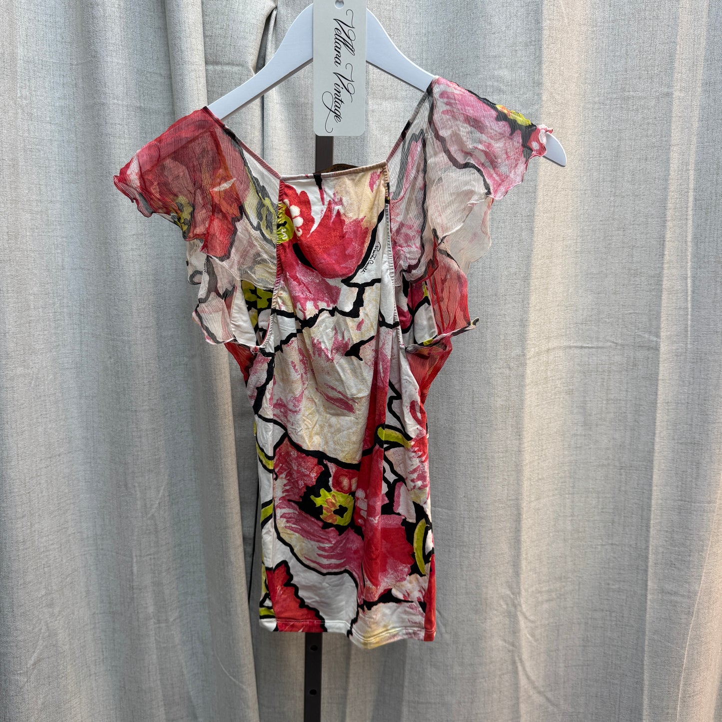 Roberto Cavalli S/S 2005 Silk Floral Ruffle Sleeve Top