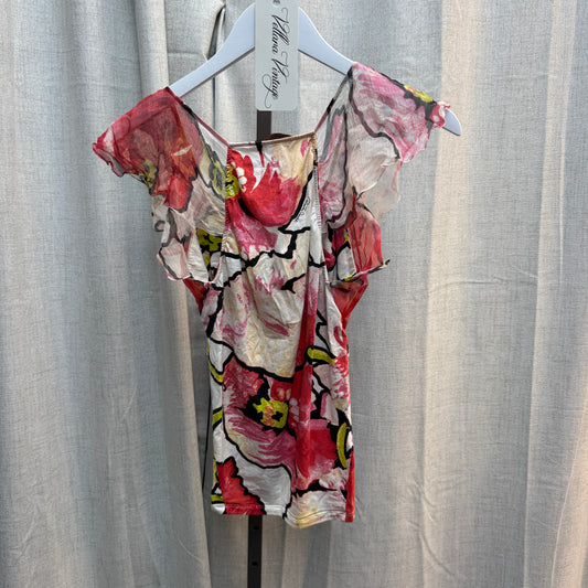 Roberto Cavalli S/S 2005 Silk Floral Ruffle Sleeve Top