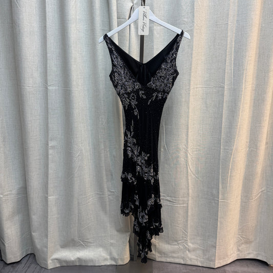 Black and White Asymmetrical Beaded Maxi Dress