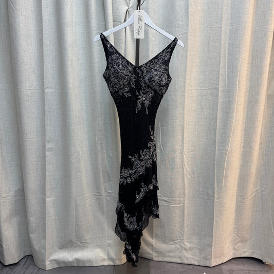 Black and White Asymmetrical Beaded Maxi Dress