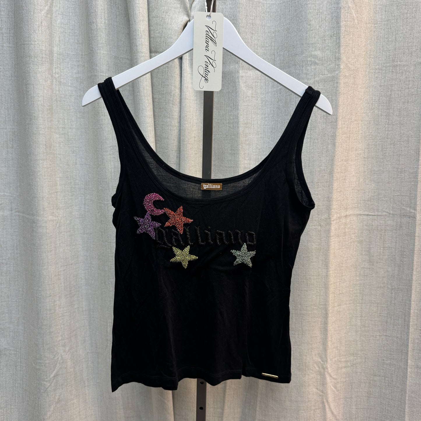 Galliano Black Multicolor Star Studded Tank Top