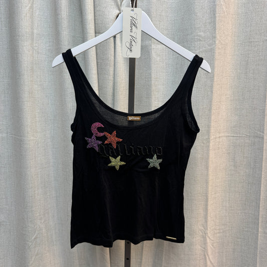 Galliano Black Multicolor Star Studded Tank Top