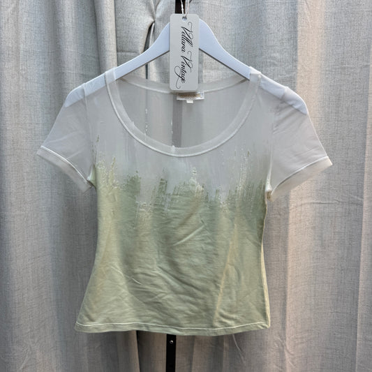 Roberto Cavalli Green 'Brushstroke' Velvet/Mesh Top