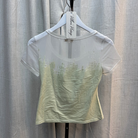 Roberto Cavalli Green 'Brushstroke' Velvet/Mesh Top