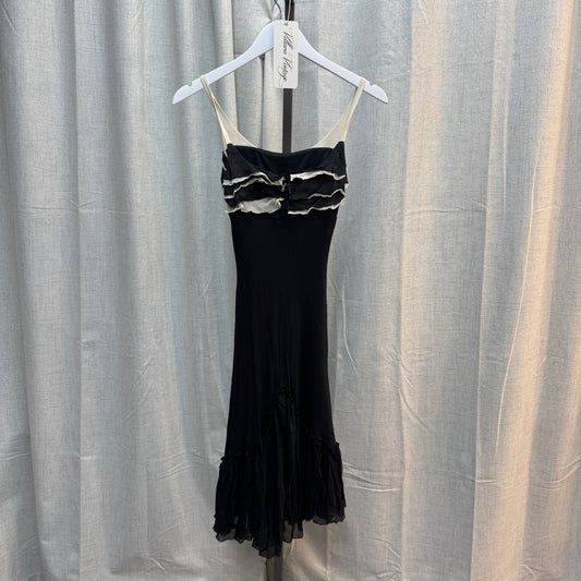 MNG Paris Silk Ruffle Black and White Midi Dress