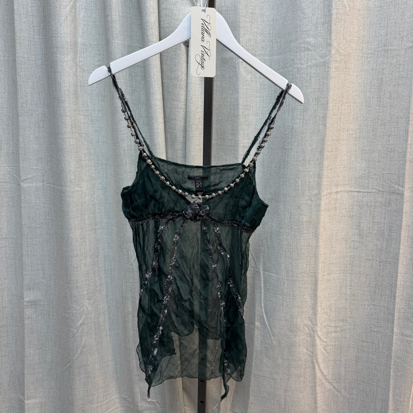 Emerald and Silver Embellished Sheer Fairy Tank Top