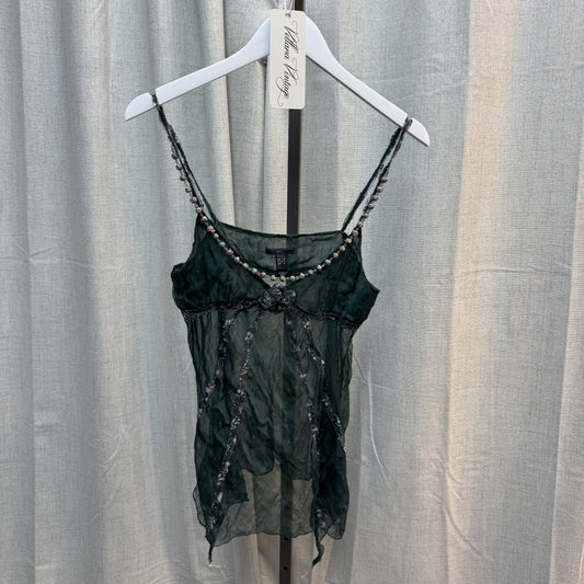 Emerald and Silver Embellished Sheer Fairy Tank Top