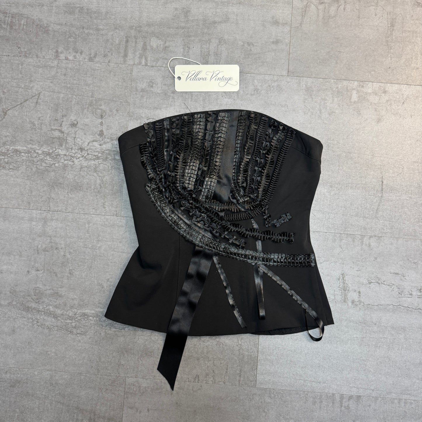 Black Ruffle Embellished Strapless Top