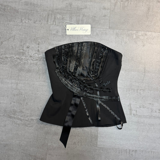 Black Ruffle Embellished Strapless Top