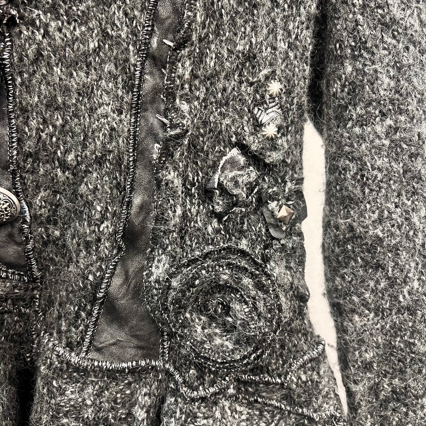 Grey Fur Trim Studded Sweater