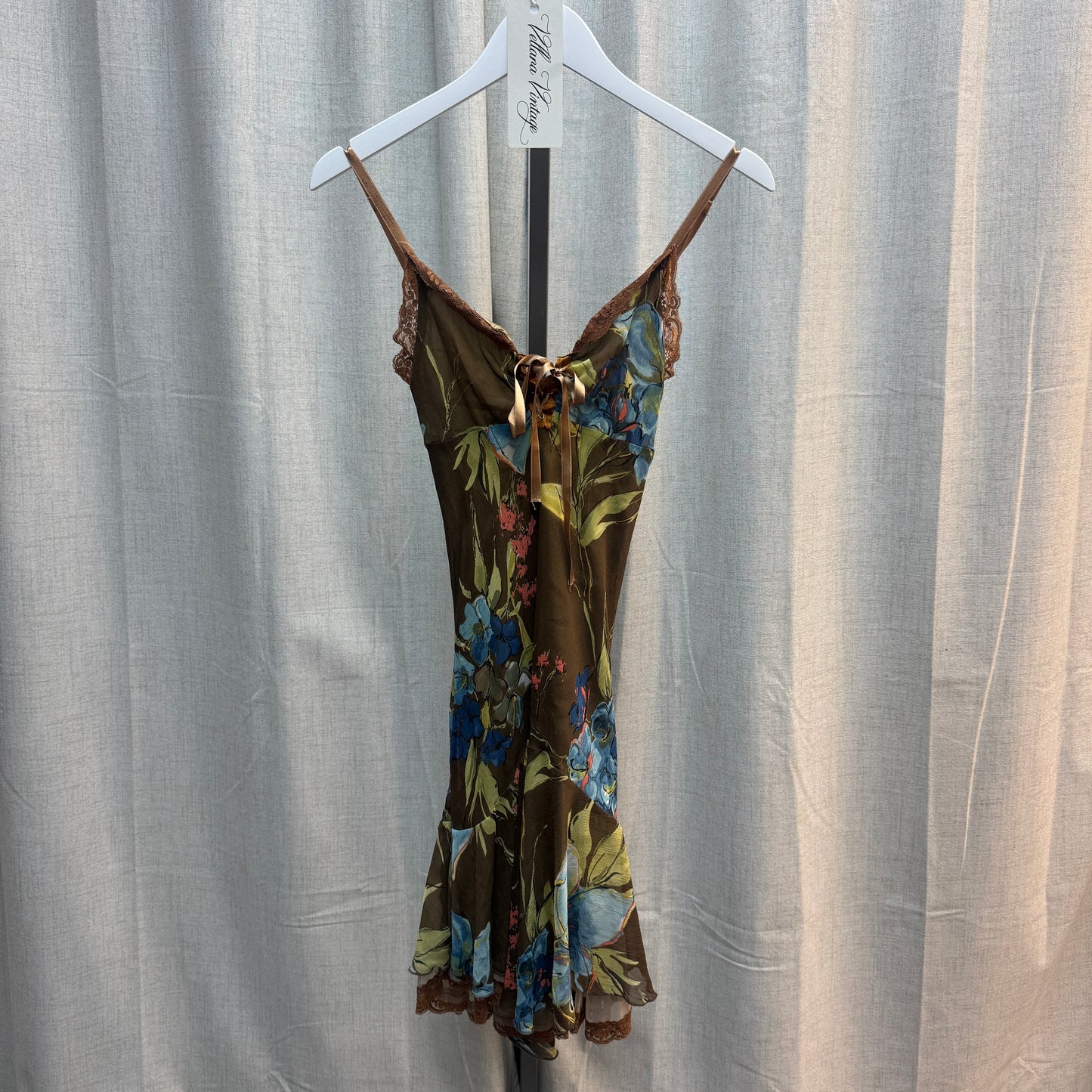 Brown Silk Floral Midi Dress