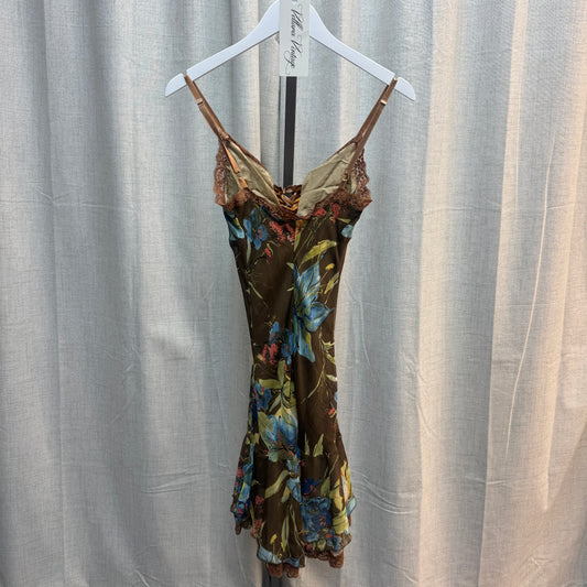 Brown Silk Floral Midi Dress