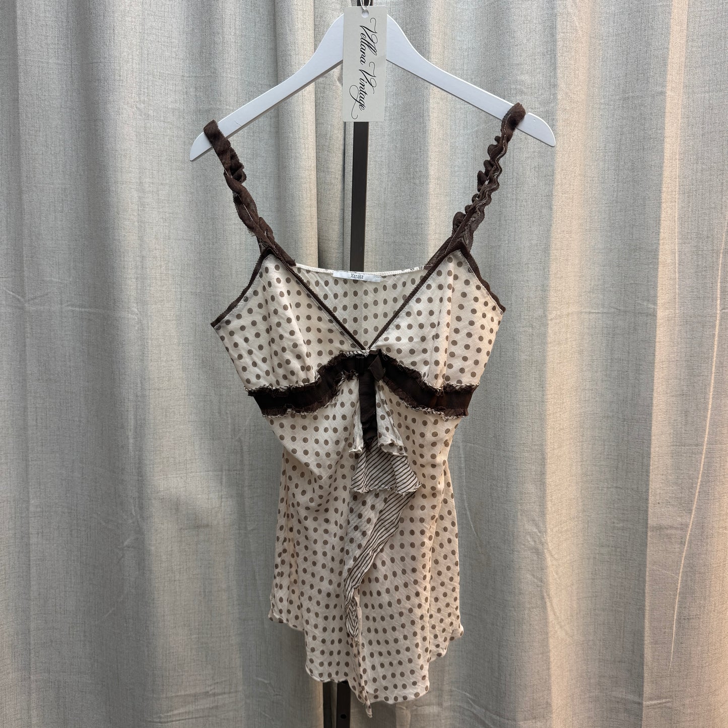 Xanaka Brown Polka Dot Ruffle Tank Top