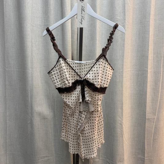 Xanaka Brown Polka Dot Ruffle Tank Top