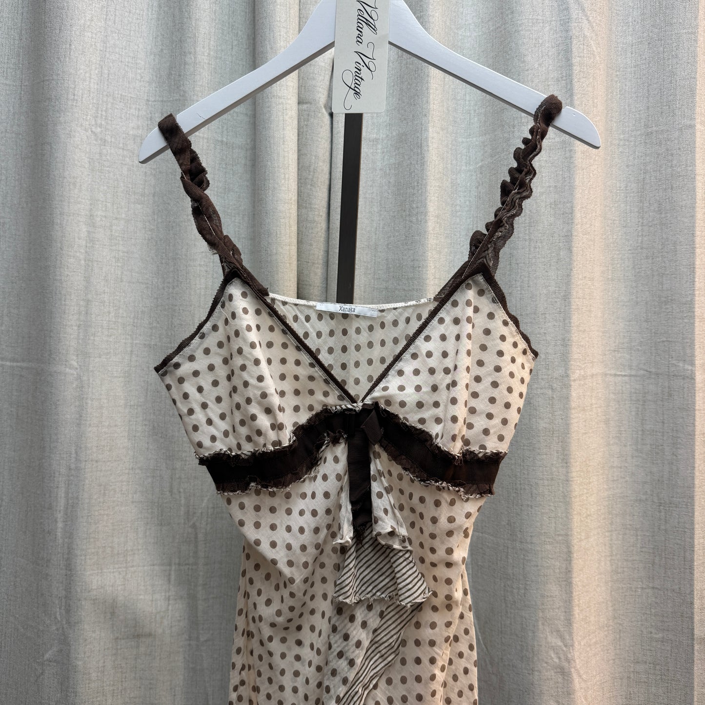 Xanaka Brown Polka Dot Ruffle Tank Top