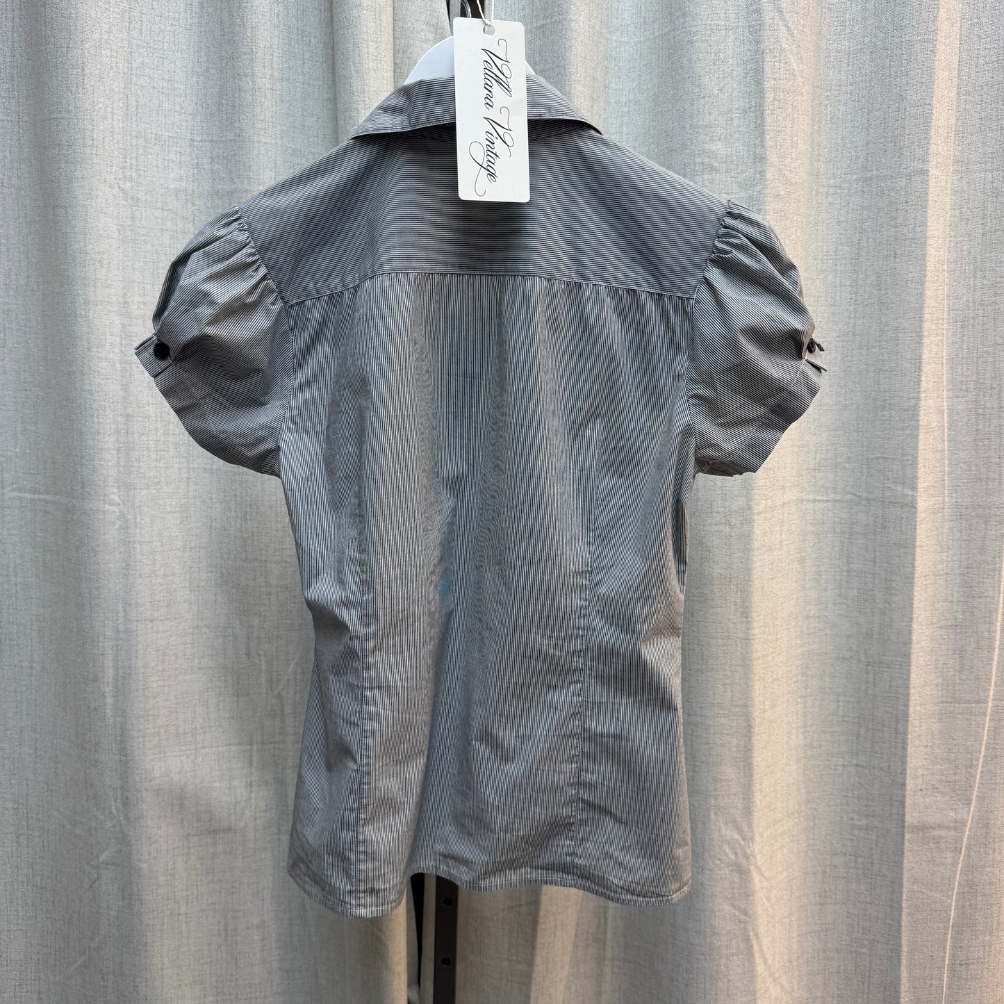 Morgan de Toi Striped Cap Short Sleeve Button Down Blouse
