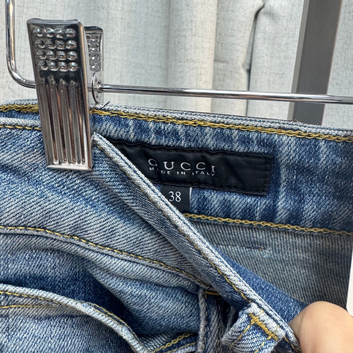 Gucci Blue Wash Straight Leg Frayed Jeans