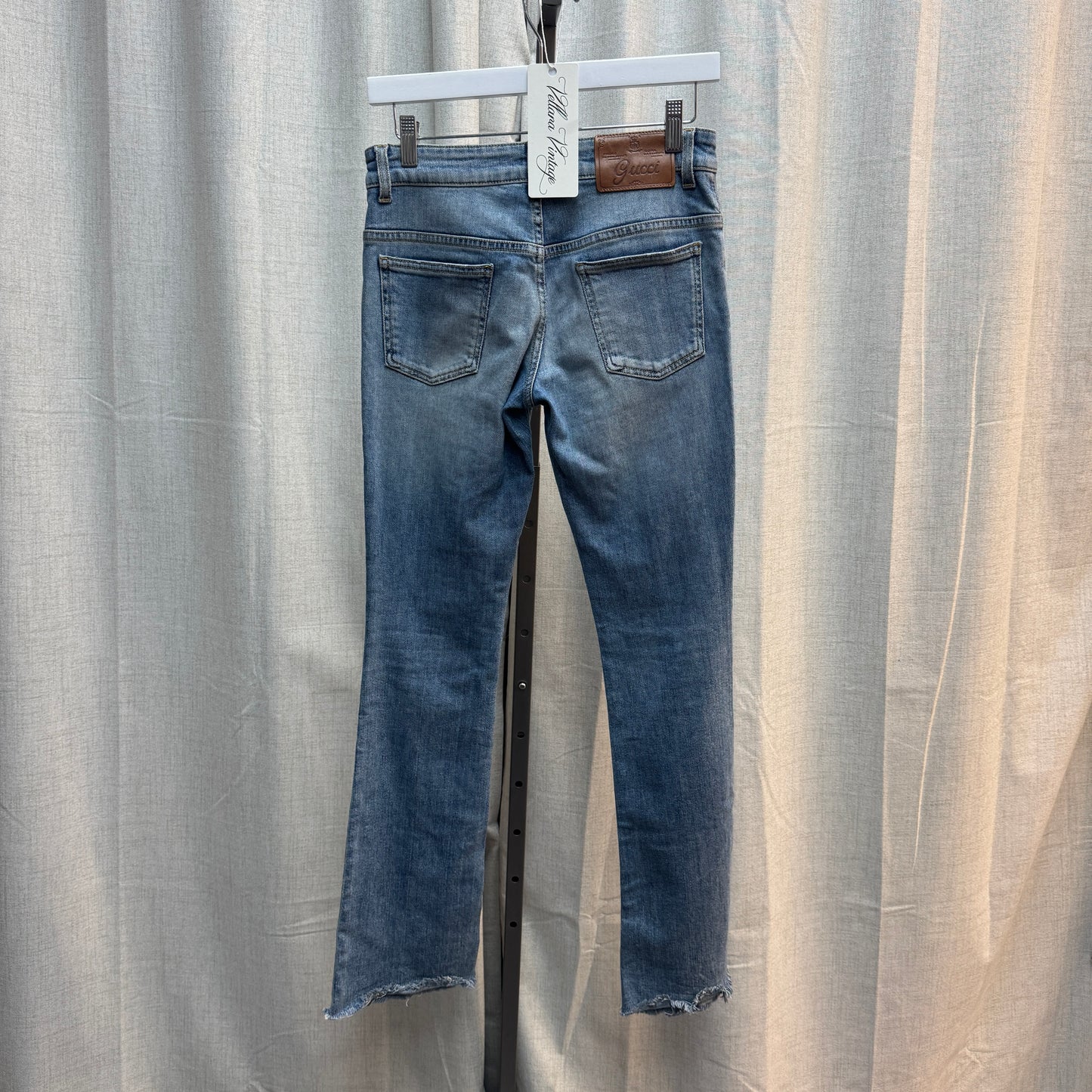 Gucci Blue Wash Straight Leg Frayed Jeans