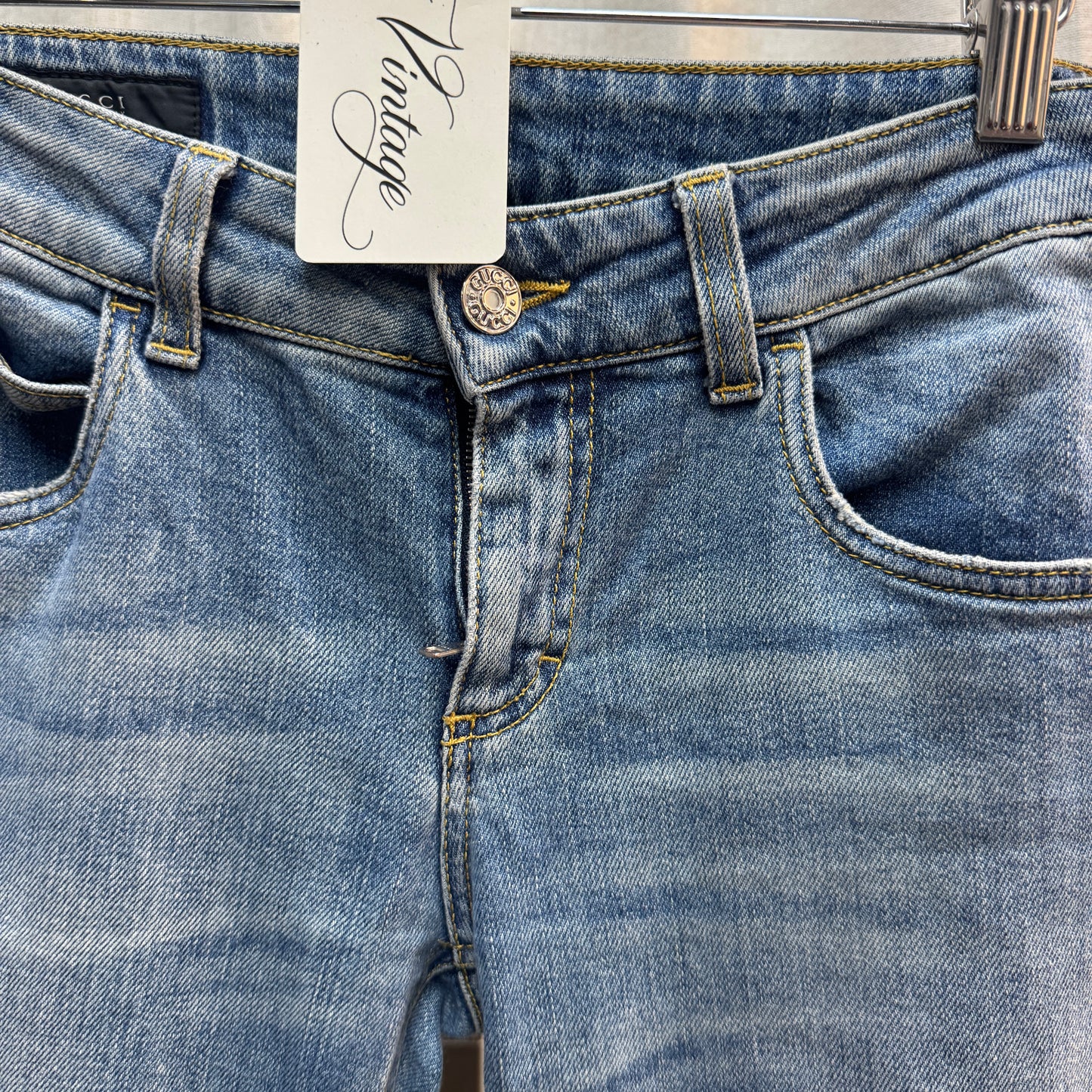Gucci Blue Wash Straight Leg Frayed Jeans
